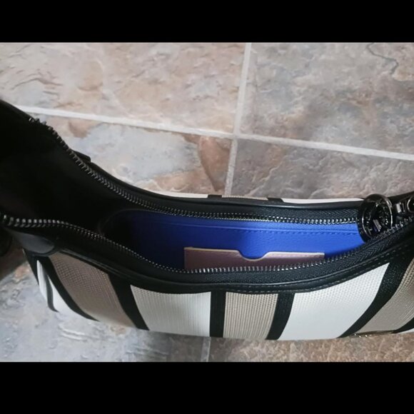 Y2K style Hobo Bag Satchel purse leather & wallet 2000s striped tan cream Dior - Picture 9 of 12